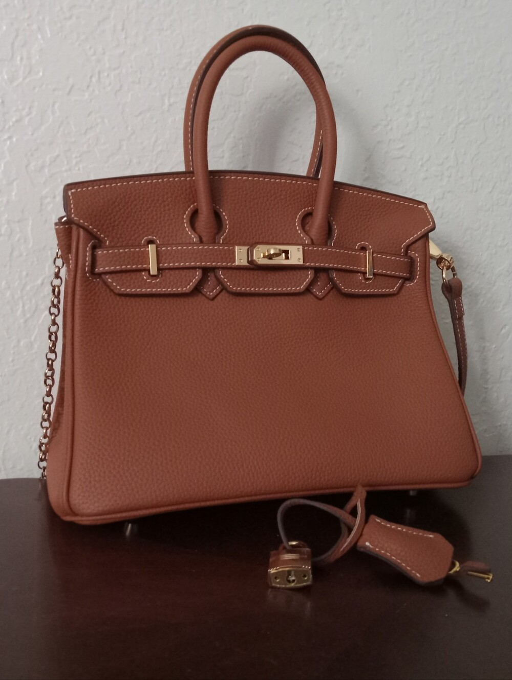 Birkin 25 inspired caramel brown handbag